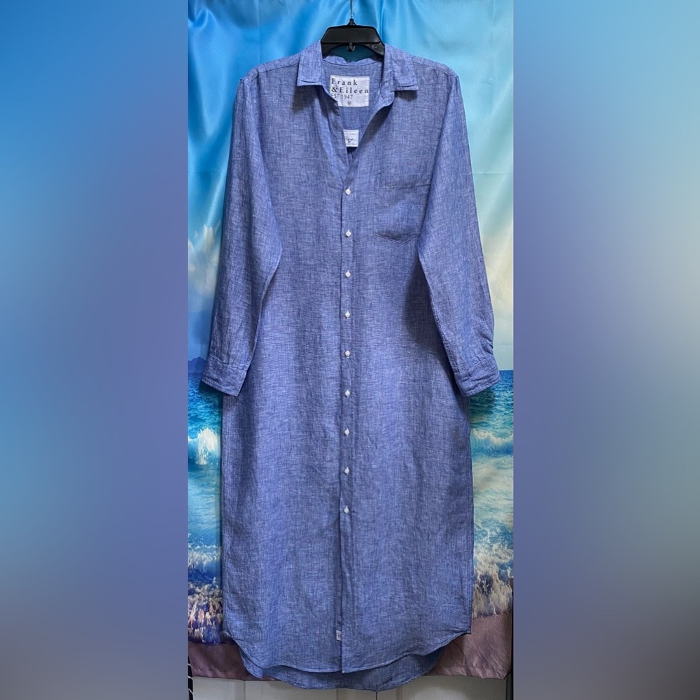 Frank & Eileen Rory Long Sleeve Linen Shirtdress dress Size: M FAMOUS BLUE - Picture 2 of 14